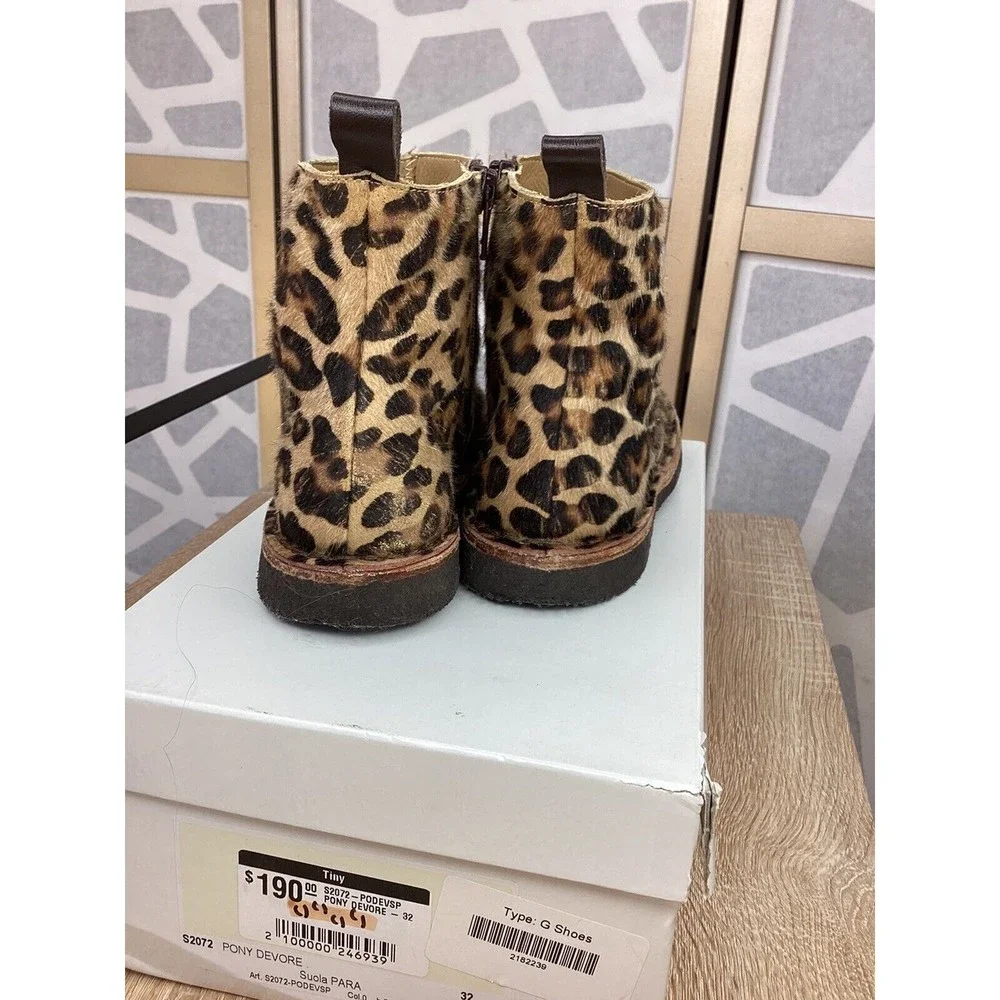 Pepe Devore Pony hair leather big girls booties 32 us 1 animal print Italy
